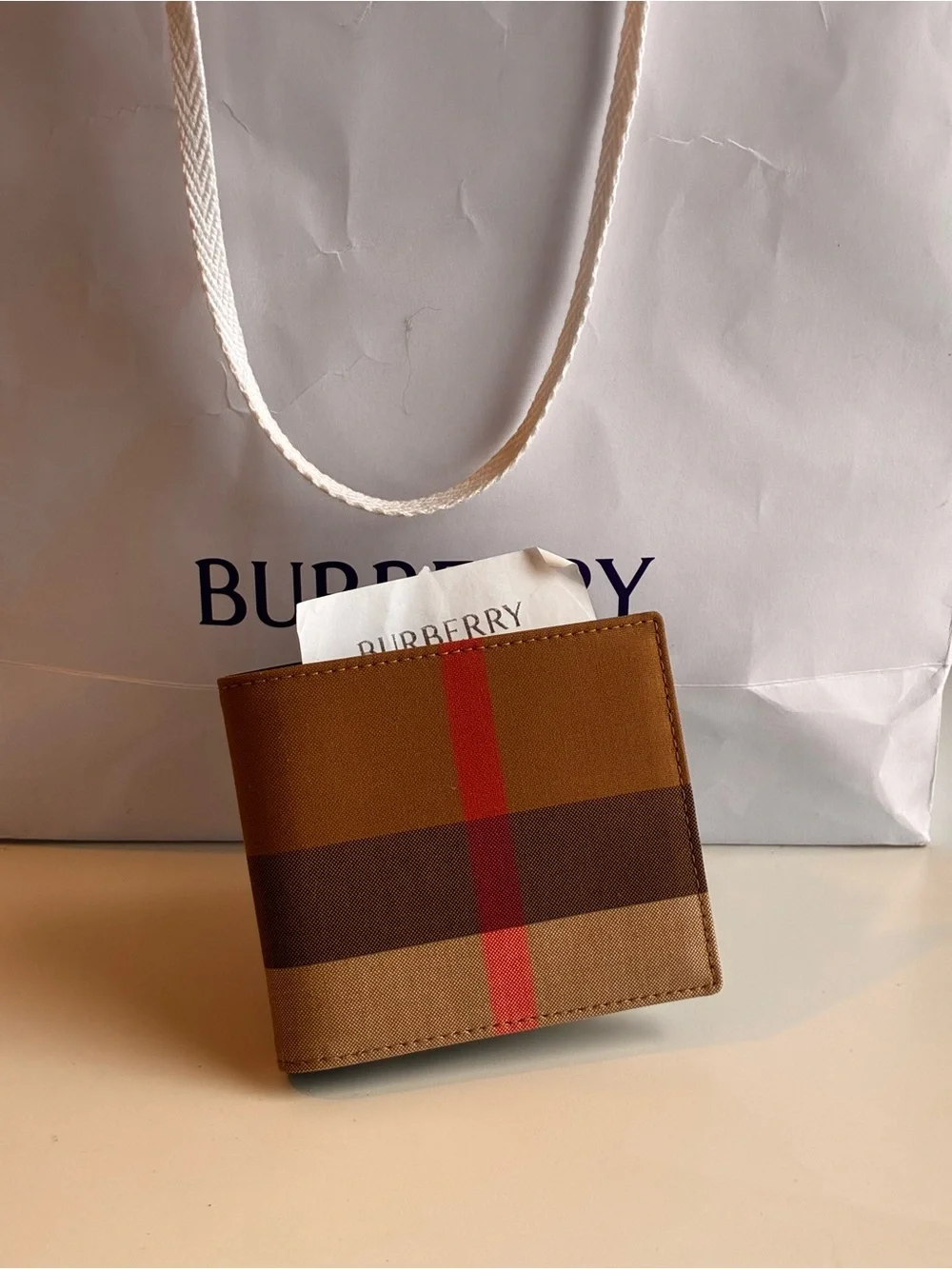 Burberry Brown and Red Icon Stripe wallet
